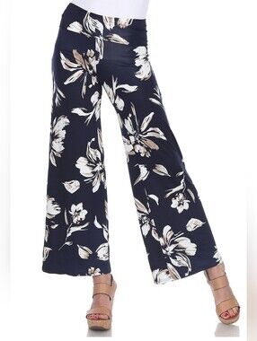 NwT Floral Wide-Leg Pallazzo Pants - Navy Large